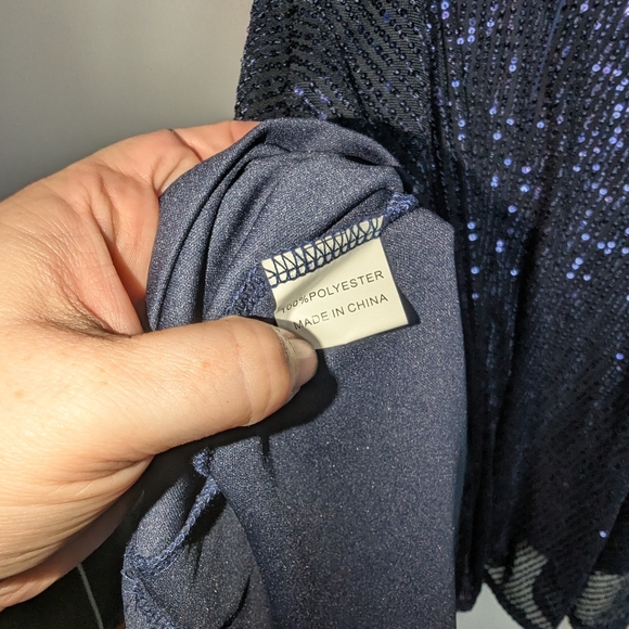 L NWT Bery Love Sequin Navy One Shoulder Mini Dress - Picture 3 of 4